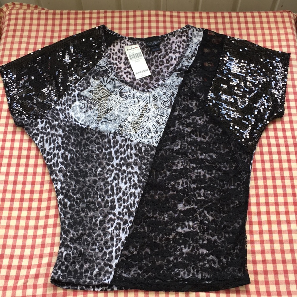 Buckle Daytrip Cheetah Lace + Sequin Top Sz Small